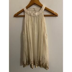 Anthropologie Halter Top Ivory With Gold Sparkle Detail Size M